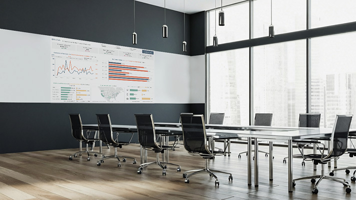 Экран для офиса и переговорной комнаты на проекционной краске Wall Screen. Дизайн офиса
