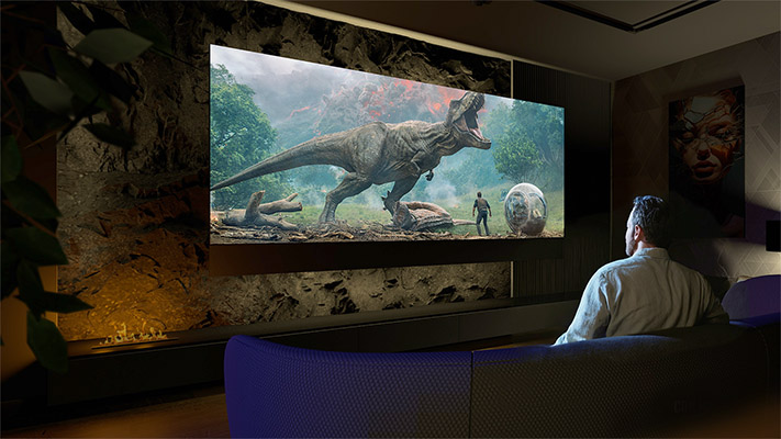 Домашний кинотеатр в гостиной. Дизайн интерьера. Экран на проекционной краске Wall Screen